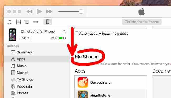 iTunes File sharing section